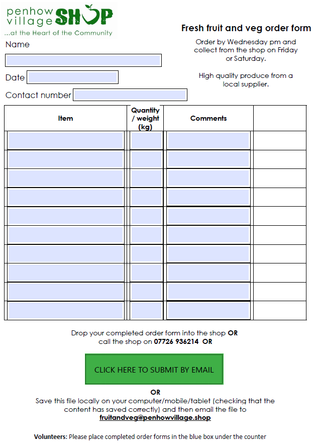 Fruit and Veg order form - click to open the form.